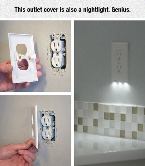 Outlet Cover With Nightlight! Genius! And you wouldn't lose an outlet to have a nightlight plugged in all the time! Where can I find one ;) Casa Country, Big House, Outlet Cover, Light Switch Cover, Outlet Covers, Kids' Bathroom, Led Night Light, My Dream Home, Light Switch