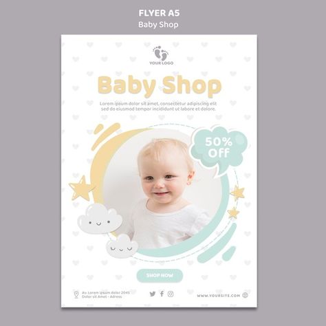 Baby shop flyer template Free Psd | Free Psd #Freepik #freepsd #flyer #baby #template #fashion Baby Poster Design, Kindergarten Posters, Baby Ads, Photobook Design, Baby Layouts, Baby Event, Baby Posters, Baby Banners, Presentation Design Template