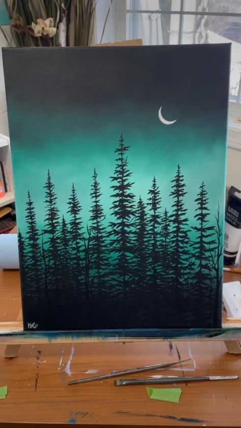 Acrylic Forest Painting, Easy Nature Paintings, Easy Landscape Paintings, Landscape Painting Tutorial, Canvas For Beginners, Canvas Painting Tutorials, Scenery Paintings, Canvas Painting Designs, Landscape Art Painting