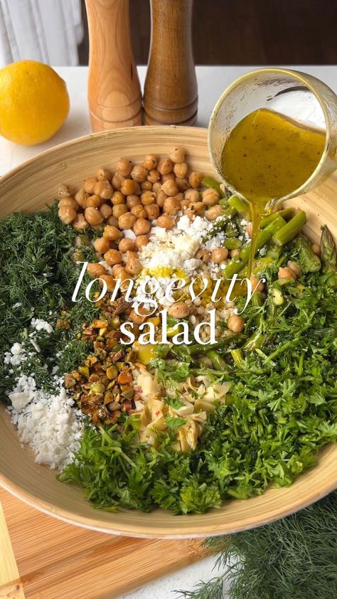 Carleigh Bodrug | 🌱🥬😍 LONGEVITY SALAD featuring @BushsBeans incredible Chick Peas. #BushsBeansPartner . The longevity series is back - and today I’m… | Instagram Couscous Asparagus, Bean Salads, Blue Zones Diet, Marinated Artichoke Hearts, Fiber Recipes, Vegan Feta, Pearl Couscous, Competition Prep, Light Snacks