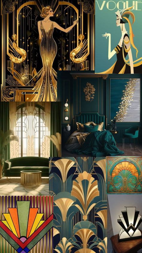 Art Deco Interior Color Palette, Art Deco Colour Palette, Art Deco Living Room 1920s, Burlesque Decor, Art Deco Aesthetic, Art Deco Color, Art Deco Artwork, Art Deco Living Room, Art Deco Bathroom