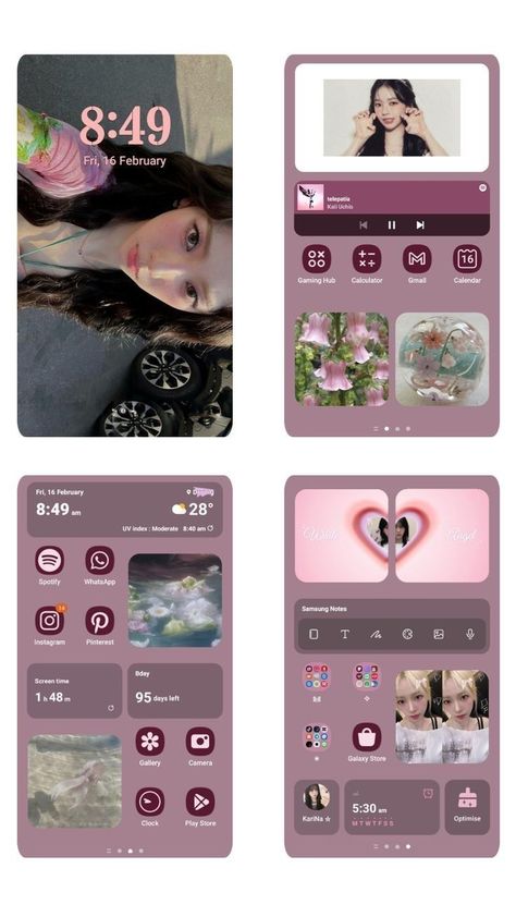 Iphone 15 Widget Ideas, Phone Notes Ideas, Samsung App Layout, Samsung Widgets Aesthetic, Samsung Widget Ideas, Wallpaper Inspo Widgets, Phone Customization Ideas, Cool Phone Themes, Widget Wallpaper Ideas