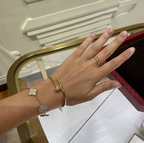 Van Cleef Ring Stack, Van Cleef And Cartier Bracelet Stack, Van Cliff Bracelets, Cartier Juste Un Clou Necklace, Van Klif Bracelet, Cartier Clou Ring, Cartier And Van Cleef Bracelet, Just En Clou Ring, Just En Clou Bracelet