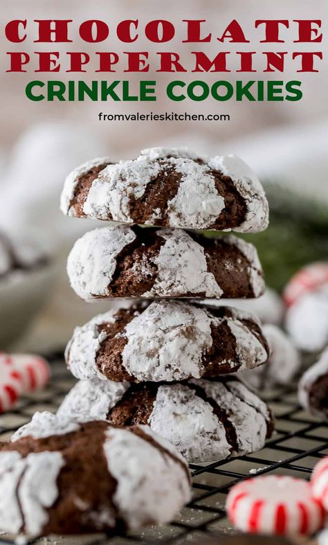 Peppermint Crinkle Cookies Recipe, Chocolate Peppermint Crinkle Cookies, Peppermint Crinkle Cookies, Chocolate Crinkles Recipe, Wife Recipes, Crinkles Recipe, Crackle Cookies, Holiday Baking List, Baking List