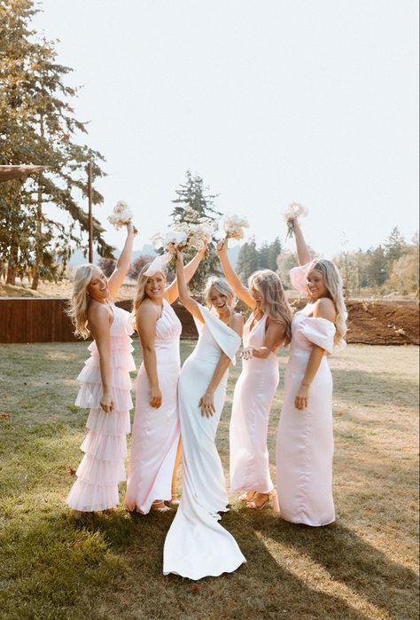 Pink Country Bridesmaid Dresses, Cute Wedding Bridesmaid Dresses, Wedding Bridesmaid Dresses Light Pink, Small Wedding Bridesmaids, Blush Pink Weddings Bridesmaid Dress, Light Pink And Tan Wedding, Light Pink Mismatched Bridesmaid Dresses, Silk Pink Bridesmaid Dresses, Light Pink Bridesmaid Dresses Mismatched