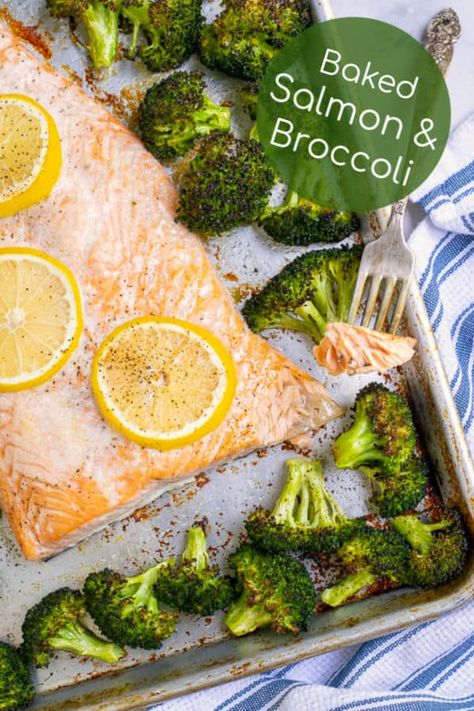 This Salmon and Broccoli Bake is so incredibly easy to make and is ready in under 30 minutes! This Sheet Pan Salmon recipe is perfect for a healthy weeknight dinner option! Sheet Pan Salmon and Broccoli will be on your dinner table over and over again! #salmonrecipe #baked #healthy #easy #oven #lemon #veggies #broccoli #dinnerideas Baked Salmon And Broccoli, Lemon Veggies, Wife Recipes, Salmon Broccoli, Sheet Pan Salmon, Oven Roasted Salmon, Pan Salmon, Roasted Broccoli Recipe, Salmon And Broccoli