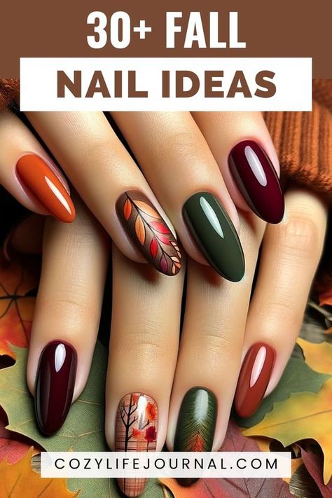 Only Color Nails, Gel Nails For Autumn, September Nail Designs 2024, Autumn Nails 2024 Trends, Oval Nails Autumn, Fall Gel Nails Designs Autumn, Fall Designs For Nails, 2024 Fall Nail Trends, Finger Nail Ideas