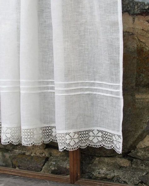 🐑 — #etonestudio Romantic Cafe, Country Kitchen Curtains, White Linen Curtains, Curtain Rings With Clips, Burlap Curtains, Linen Curtain, Kitchen Valances, Rustic Curtains, French Country Kitchen