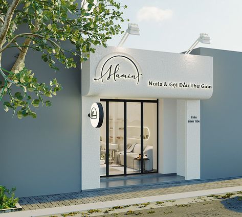 Nail Salon Exterior Design, Salon Exterior Ideas Store Fronts, Nail Salon Exterior, Salon Exterior Design, Storefront Signage, Jewelry Store Interior, Spa Room Decor, Logo Design Inspiration Creative, Clinic Interior Design