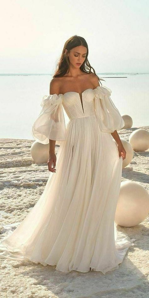 Simple Bridal Gowns, Beach Bridal Gown, Beach Wedding Dress Boho, Wedding Dresses 2020, Wedding Dress Trends, Chiffon Gown, Elegant Wedding Dress, Wedding Dresses Simple, Boho Wedding Dress