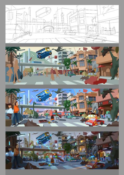 How To Draw Environments Concept Art, Animation Design Character, Background Design Concept Art, Concept Illustration Ideas, Concept Art For Animation, Concept Art Scene, How To Draw Concept Art, Background Coloring Tutorial, Environment Art Concept