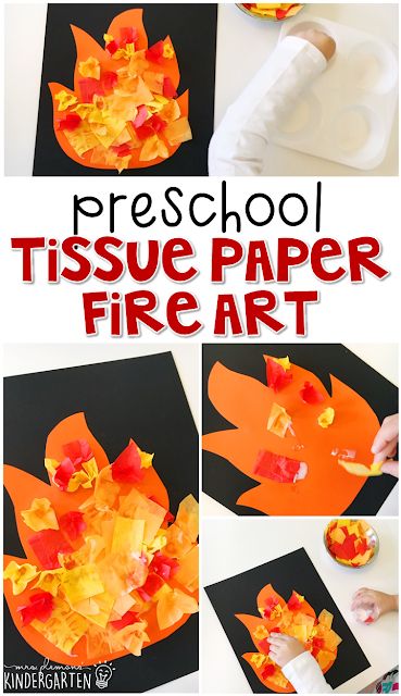 This tissue paper fire art project is an adorable craft that incorporates lots of fine motor skills practice. Great for tot school, preschool, or even kindergarten! Fire Safety Preschool Crafts, Fire Safety Crafts, Community Helpers Preschool Crafts, Fire Safety Theme, Community Helpers Crafts, Fire Safety Activities, Community Helpers Preschool Activities, Fire Safety Preschool, Firefighter Crafts