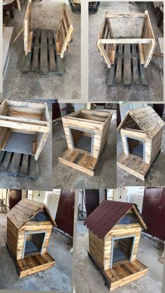 Diy Cheap Dog House, Dog House Pallets Diy, Doghouse Diy Outdoor, Diy Dog House Outdoor Cheap, How To Build A Dog House, Pallet Dog House Outdoor, Doghouse Diy, Homemade Dog House, Dog House Diy Plans