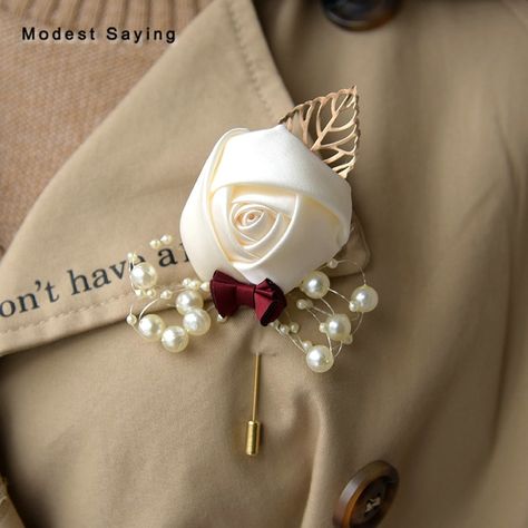 Find More Wedding Bouquets Information about 3PCS Champagne Best Man Satin Rose Corsage for Groom Groomsman Wedding Suit Boutonnieres 2018 Accessories Pin Brooch Decorations,High Quality Wedding Bouquets from modest saying Lacebridal Store on Aliexpress.com Mens Brooch, Groomsmen Buttonholes, Buttonhole Flowers, Rose Boutonniere, Corsage Prom, Groom Boutonniere, Wedding Store, Corsage Wedding, Boutonniere Wedding