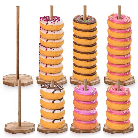 PRICES MAY VARY. 8 Piece Set: You will receive 8 pieces of Cididu wooden doughnut stands in 2 sizes, which include four 15.3" and four 10.0" stick bars and 8 bases. The long stand can hold 10-13 donuts and the short one can hold 6-9 donuts. Stable Donut Holder: Our donut stand for party is built with a wooden base which measures approx. 5.9" D x 0.6" H. The base is thick and wide and capable of making the donut stick display stand upright stably instead of being tipped over easily when the donut Bagel Stand, Donut Sticks, Doughnut Stand, Rustic Dessert Table, Donut Tower, Donut Display, Rustic Dessert, Parties Decorations, Donut Stand