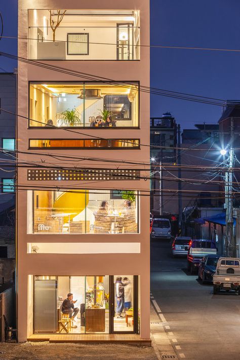 Gyeongju, Narrow House Designs, Narrow Lot House, House Outer Design, Small House Elevation Design, House Floor Design, House Design Exterior, Small Cafe, Architecture Model House