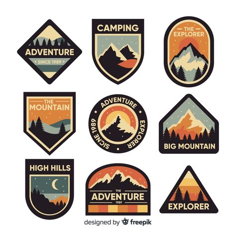 Vintage adventure logo collection Vector | Free Download Logo Camping, Logo Voyage, Nature Logos, Hiking Logo, Adventure Logo Design, Outdoor Logo, Vintage Adventure, Camp Logo, Logo Club