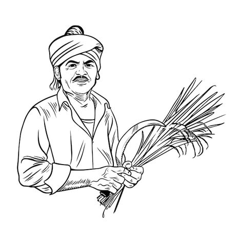 Farmer holding grass | Premium Vector #Freepik #vector #laborer #farmer #farmers #agrarian Farmer Hd Wallpaper, Indian Farmer Drawing, Farmer Drawing, Farmer Tattoo, Dj Background Hd Photo, Dj Background, Memories Art, Camera Cartoon, Childhood Memories Art