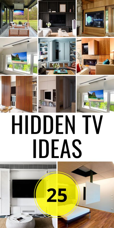 25 Hidden TV Ideas: Transform Your Living Space with These Stylish Solutions - placeideal.com Tv Covers Flat Screen, Tv Disguise Ideas, Hide Tv Ideas, Tv Holder Ideas, Tv Hiding Ideas, Hide Tv On Wall, Hidden Tv Living Room, Hidden Tv Wall, Hidden Tv Ideas