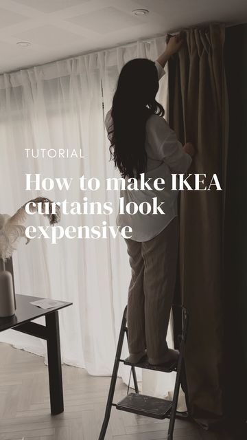 Vidga Ikea Curtains Ceiling, How To Drape Curtains, Long Curtains Bedroom, Tall Window Curtains, Ikea Drapes, Long Curtains Living Room, Ikea Curtain Rods, High Curtains, Floor To Ceiling Curtains