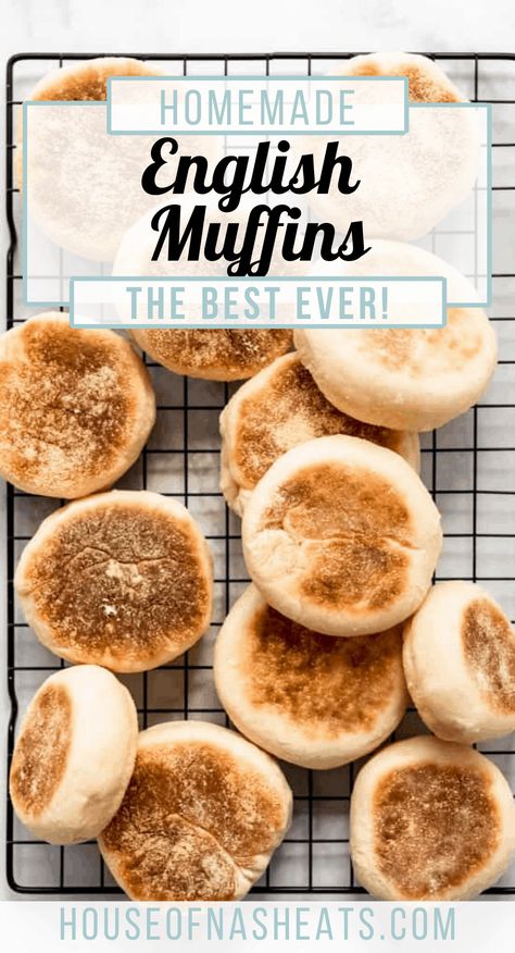 Homemade English Muffins are one of my favorite go-to breakfast breads. They're made with an easy yeast dough, excellent when toasted on the griddle, and full of all the nooks and crannies you crave! These easy English Muffins from scratch are the perfect way to start off your day! #englishmuffins #muffins #best #homemade #fromscratch #yeast #breakfast #bread Homemade English Muffin Recipe, Bread Machine English Muffins, Best English Muffin Recipe, Overnight English Muffin Recipe, How To Make English Muffins, Homemade From Scratch Recipes, English Muffin Recipe Ideas, English Breakfast Ideas, Breakfast From Scratch