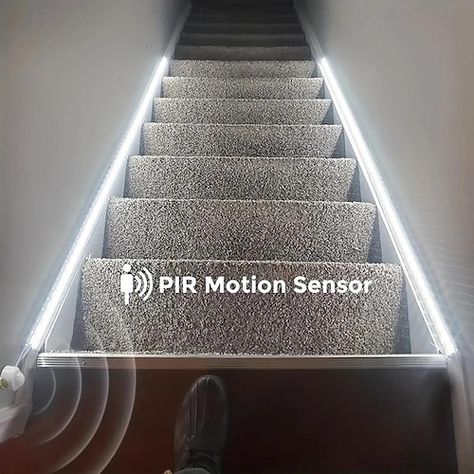 Basement Staircase Lighting, Led Bathroom Aesthetic, Lights For Boys Bedroom, Led Baseboard, Basement Stair Lighting, Stair Lights Indoor, Modern Light Switches, Staircase Lighting Ideas, Motion Sensor Lights Indoor