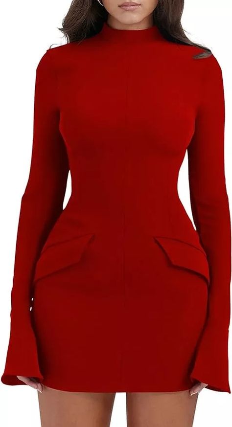 YMDUCH Women's Long Sleeve Mock Turtle Neck Bodycon Mini Tank Short Party Dress | Amazon (US) Corporate Gowns, Classy Short Dresses, Corporate Dress, Chic Dress Classy, Mock Turtle Neck, Flare Long Sleeve, Short Party Dress, Classy Dress Outfits, Classy Casual Outfits