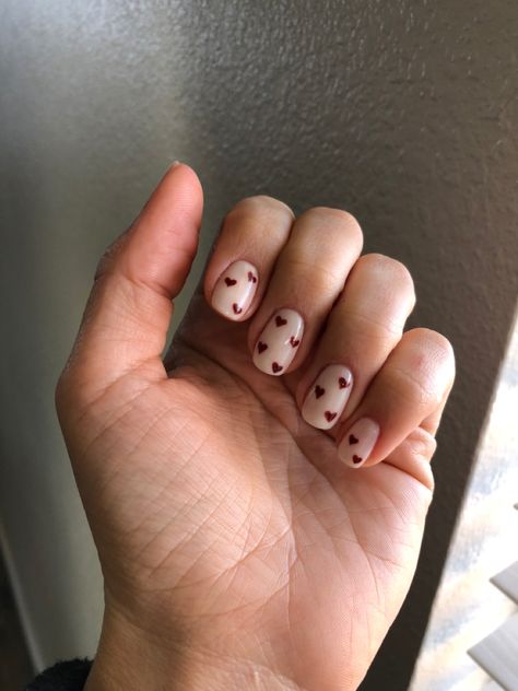 Nail Inspi Milky white with brown hearts Milky White Nails With Heart, Brown Heart Nails, Brown Heart, Milky Nails, Nail Drawing, Brown Paint, Brown Nails, Heart Nails, Milky White