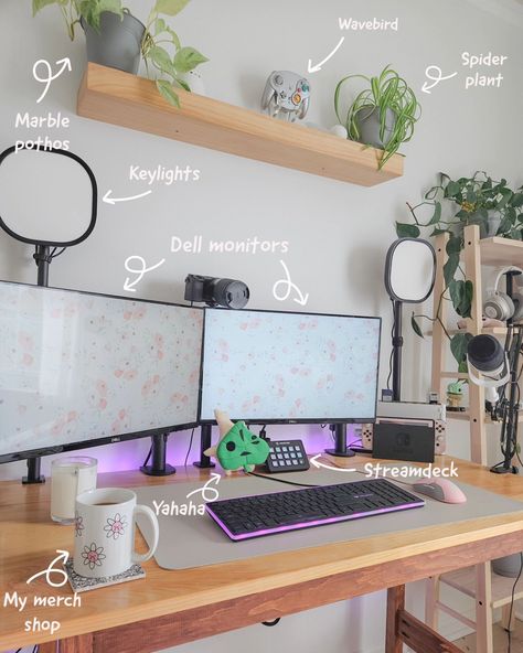 Let's chat monitors ✨️ I've been using the same monitors from 2018 that I got when my original pc was built by my husband! I've never really wanted to replace them till recently since there's not too many glossy screen monitors like these on the market anymore. These monitors are starting to lose some pixels, so I've been attempting to find some glossy screen monitors! Personally, I'm not a fan of the anti-glare matte monitor screens that have become more popular! 🏷#cozy #cozyroom #deskin... Two Monitor Desk, Two Monitor Desk Setup, Best Dual Monitor Setup, Monitor Desk Setup, Gaming Computer Room, Dual Monitor Desk, Monitor Setup, Dual Monitor Setup, Monitor Desk