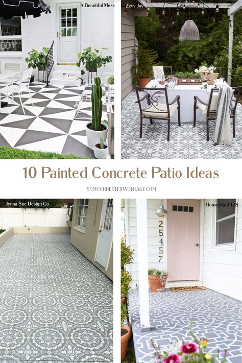 Painted Concrete Patio, Painted Cement Patio, Porch Floors, Painted Cement Floors, Stenciled Concrete Floor, Painted Porch Floors, Concrete Patio Ideas, Painted Porch, Paint Concrete Patio