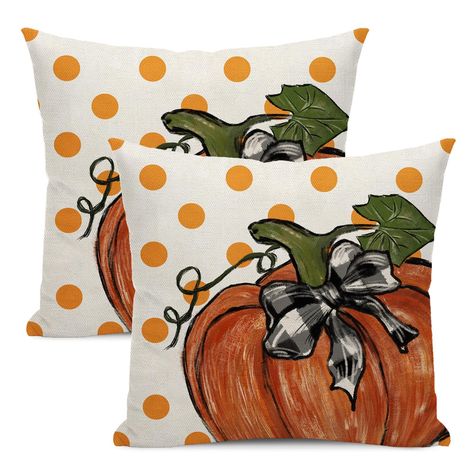 PRICES MAY VARY. Linen Package -Set of 2 fall pillow covers(18x18 inch/45x45 cm) TIPS: Not include Insert or filler. Easy to Put on - The invisible zipper design makes the pumpkin pillows look more beautiful and helps to put stuffing into the throw pillow covers. Perfect for Home Decor - Our pumpkin pillow covers are great Thanksgiving decorations. Eye-catching patterns and easy-to-match designs will quickly change the atmosphere of your home, it is also a great gift for family and friends. Mate Polka Dot Pumpkin, Polka Dot Pillow, Fall Pillow, Fall Throw Pillows, Fall Pillow Cover, Autumn Thanksgiving, Fall Outdoor Decor, Fall Pillows, 16x16 Pillow Cover