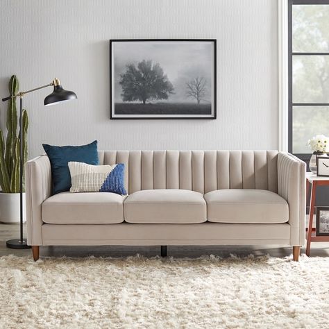 Upholstered Comfortable Soft Lamb Down White Sectional Sofa Couch with Ottoman - Bed Bath & Beyond - 37908246 White Sectional Sofa, Tuxedo Sofa, White Sectional, Modern Sofa Living Room, Modern Sofa Designs, Living Room Sofa Design, Inspire Me Home Decor, Sectional Sofa Couch, Three Seater Sofa