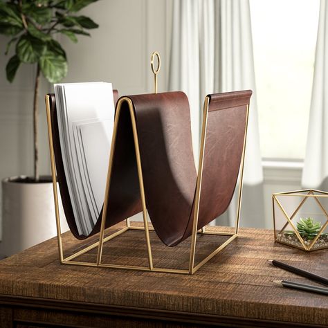 Hanging File Organizer, Magazine File Holders, File Folder Organization, Magazine Files, Folder Organization, Desk Organizer Set, File Holder, Hanging Files, Leather Decor