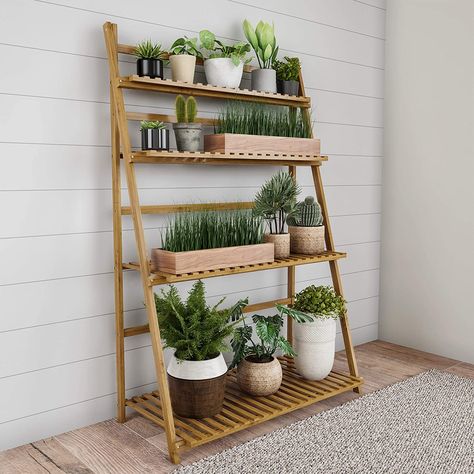 Ladder Projects, Ladder Plant Stand, Garden Ladder, Bamboo Ladders, Indoor Plant Shelves, Tattoo Plant, Bamboo Storage, Support Pour Plante, Plant Stands Outdoor