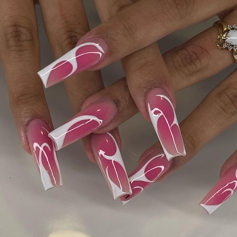 Pink airbrush nails!!!! @nailedby_lyss #pinknails #nails #acrylicnails #airbrushnails #abtractnails #abstractart #nailsnailsnails #nailart #nailsofinstagram #nailporn #nailinspo #nails2inspire #vancouver #yvr #trend Pink And White With Design Nails, Air Brush Nail Design, Nail Airbrush Designs, Baby Pink Nail Art, Baby Pink Nails Ideas, Short Airbrush Nail Designs, Baby Pink Nails With Design, Air Brush Nail, Nails Airbrush