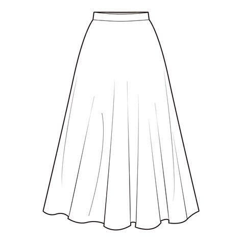 Premium Vector | Circular skirt skirt flat drawing fashion flat sketches Croquis, Couture, Flared Skirt Illustration, Circular Skirt Illustration, A Line Skirt Illustration, How To Draw A Long Skirt, Pencil Skirt Drawing, Long Skirt Flat Sketch, Long Skirt Technical Drawing