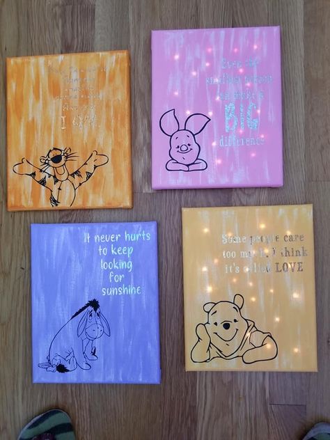 Easy Painting Ideas On Canvas For Best Friends, Disney Canvas Art Ideas, Trio Painting Ideas, Name Paintings On Canvas, Matching Paintings Canvas, Disney Painting, Baby Art Crafts, Name Paintings, Disney Canvas Art