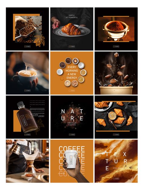 Cafe Instagram Page Design, Cafe Creative Ideas, Luxe Instagram Feed, Cafe Ig Feed, Cafe Advertising Ideas, Cafe Instagram Post, Cafe Social Media Posts, Coffee Design Poster, Bakery Social Media Post