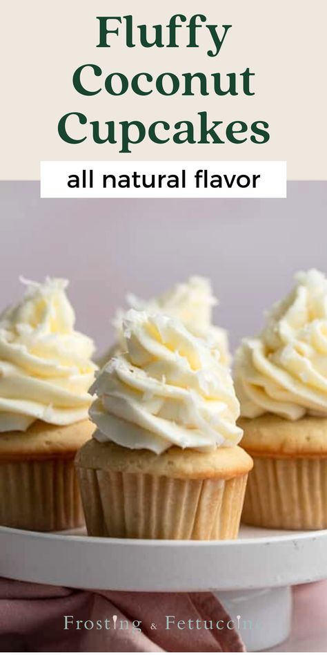 Coconut Cupcakes Easy, Coconut Cupcakes With Filling, Coconut Cupcake Recipes, Coconut Cupcake, Infused Cupcakes, Coconut Buttercream, Coconut Extract, Chocolate Chip Cupcakes, Famous Desserts