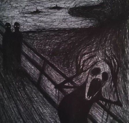 Munch Scream, Art Bizarre, Scary Images, Fit Aesthetic, Scary Drawings, Horror Drawing, Creepy Drawings, Pen On Paper, Dark Art Drawings