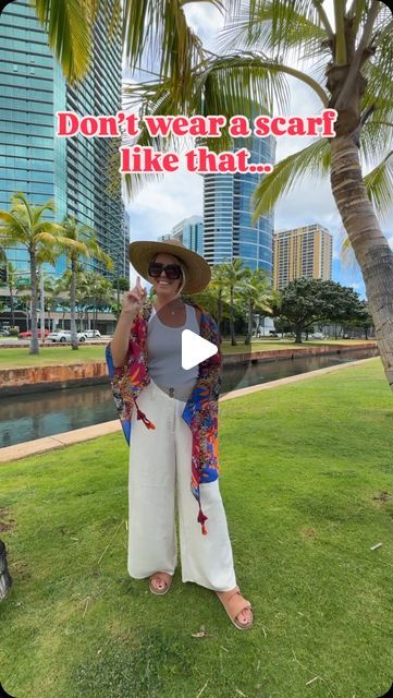 Monica D 🌺 Hawaii 🏖 Beach on Instagram: "Transform your sarong, pareo, or scarf into a chic cardigan with these simple steps.
*
Begin by folding the fabric in half and placing it over your arms. Tie the ends around your wrists to create armholes, then separate the fabric at the back and pull one side down and the other up to cover your arms and elbows. This will keep your scarf in place and prevent the need for constant adjustments. Perfect for a touch of warmth on a cool day or to cover your arms with elegance.
*
What do you think? Would you wear it ?
*
Comment OUTFIT for outfit details 🔗" Sarong Styling, Hawaii Clothes, Diy Clothes Alterations, Clothes Alterations, Sarong Tying, Beach Day Outfit, Chic Cardigan, Hawaii Beach, Hawaii Beaches