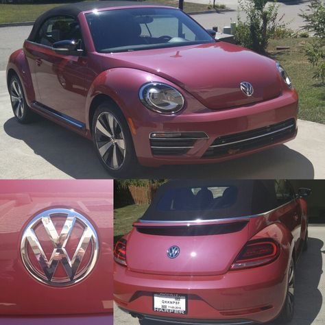 Pink Vw Beetle Convertible, Pink Convertible Beetle, Vw Bug Aesthetic, Red Beetle Car, Car Stuff Accessories, Vw Beetle Interior, Red Vw Beetle, Beetle Decor, Pink Vw Beetle