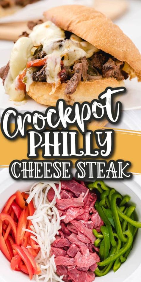 Crockpot Philly Cheesesteak, Philly Cheese Steak Crock Pot, Crockpot Steak Recipes, Crockpot Steak, Cheesesteak Recipe, Easy Crockpot Dinners, Cheese Steak, Crockpot Recipes Beef, Philly Cheesesteak