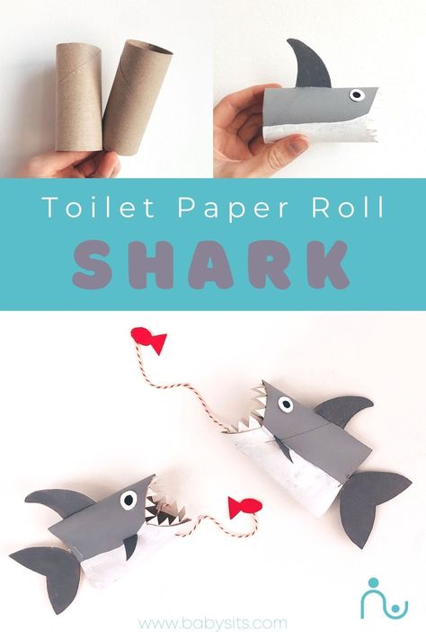 What's scarier than a great white shark? Absolutely nothing! Have fun creating these shark crafts from empty toilet paper rolls. What's better, these toilet paper crafts even double as a game! Have fun catching the fish in the shark's mouth! Create more than one and verse your friends to see who can catch the fish the fastest! #toiletpaperrollcraft #papercraft #kidscraft #sharkcraft #craftingwithkids #easycraftsforkids #funcrafts Toilet Paper Roll Crafts Under The Sea, Toilet Roll Fish, Summer Toilet Paper Roll Crafts, Toilet Paper Roll Sea Animals, Shark Toilet Paper Roll Craft, Toilet Paper Roll Fish, Shark Crafts For Adults, Toilet Paper Crafts For Kids, Fish Toilet Paper Roll