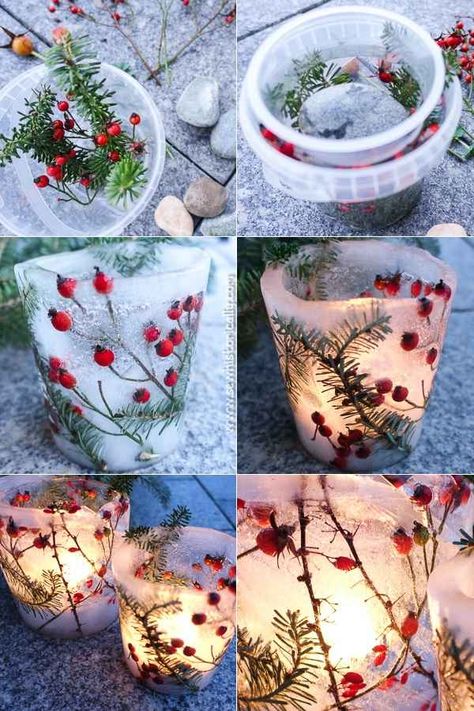 DIY Ice Luminaries - Tutorial - Sew Historically Ice Lanterns How To Make, Ice Globe Lanterns, Ice Luminaries, Ice Decorations, Ice Decor, Ice Candles, Ice Lanterns, Schnee Party, Ice Crafts