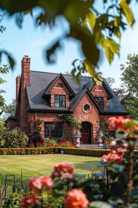 Brick House Landscape Ideas: My Top Outdoor Tips Brick House Inspiration, Medium Brick House Exterior, Farm Brick House Exterior, Brick House Addition Exterior, Brick House With Wrap Around Porch, Brick Cottage House Plans, Unique Brick Exterior, Brick House Architecture, Brick Two Story House Exterior