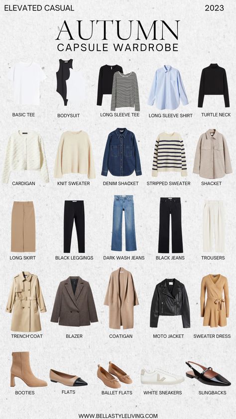 fall capsule wardrobe 2023 Neutral Capsule Wardrobe Fall, Hygge Capsule Wardrobe, Classic Fall Style Minimal Chic, Fall Clothing Essentials List, Simple Fall Capsule Wardrobe, Staple Fall Wardrobe Pieces 2023, Fall Clothing Capsule, Staple Winter Outfits, Capsule Wardrobe Outerwear