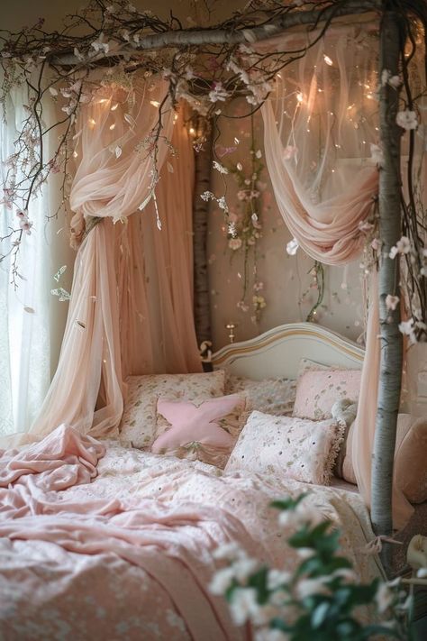 25 Magical Fairy Bedroom Ideas for a Touch of Whimsy - Roomy Retreat Jewel Bedroom, Girls Fairy Bedroom, Princess Themed Bedroom, Fairy Bedroom Ideas, Princess Theme Bedroom, Woodland Bedroom, Fairytale Bedroom, Fairy Bedroom, Fairy Room