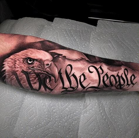 Constitution Tattoo Ideas, Wing Tattoo Sleeve For Men, Patriotic Sleeve Tattoo For Women, Patriotic Leg Tattoos For Men, Calvin Tattoo, We The People Tattoo Forearm, We The People Tattoo Design, America Tattoos For Men, Patriotic Arm Tattoos For Guys