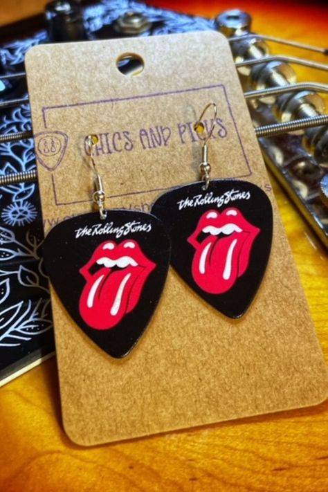 Rolling Stones 
The Tongue
Mick Jagger
Guitar Pick Earrings
Classic Rock Jewelry
Classic Rock Earrings
Rolling Stones Earrings
Rolling Stones Fans
Music Earrings Creative Vibes, Guitar Pick Earrings, Music Merch, Stones Earrings, Packing Slip, Laser Projects, Fav Music, Earrings Hypoallergenic, Hot Lips